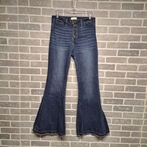 Petra 153 Jeans Women's 13/30 Med Wash Buttons Fly Stretch Raw Edge Flare y2k